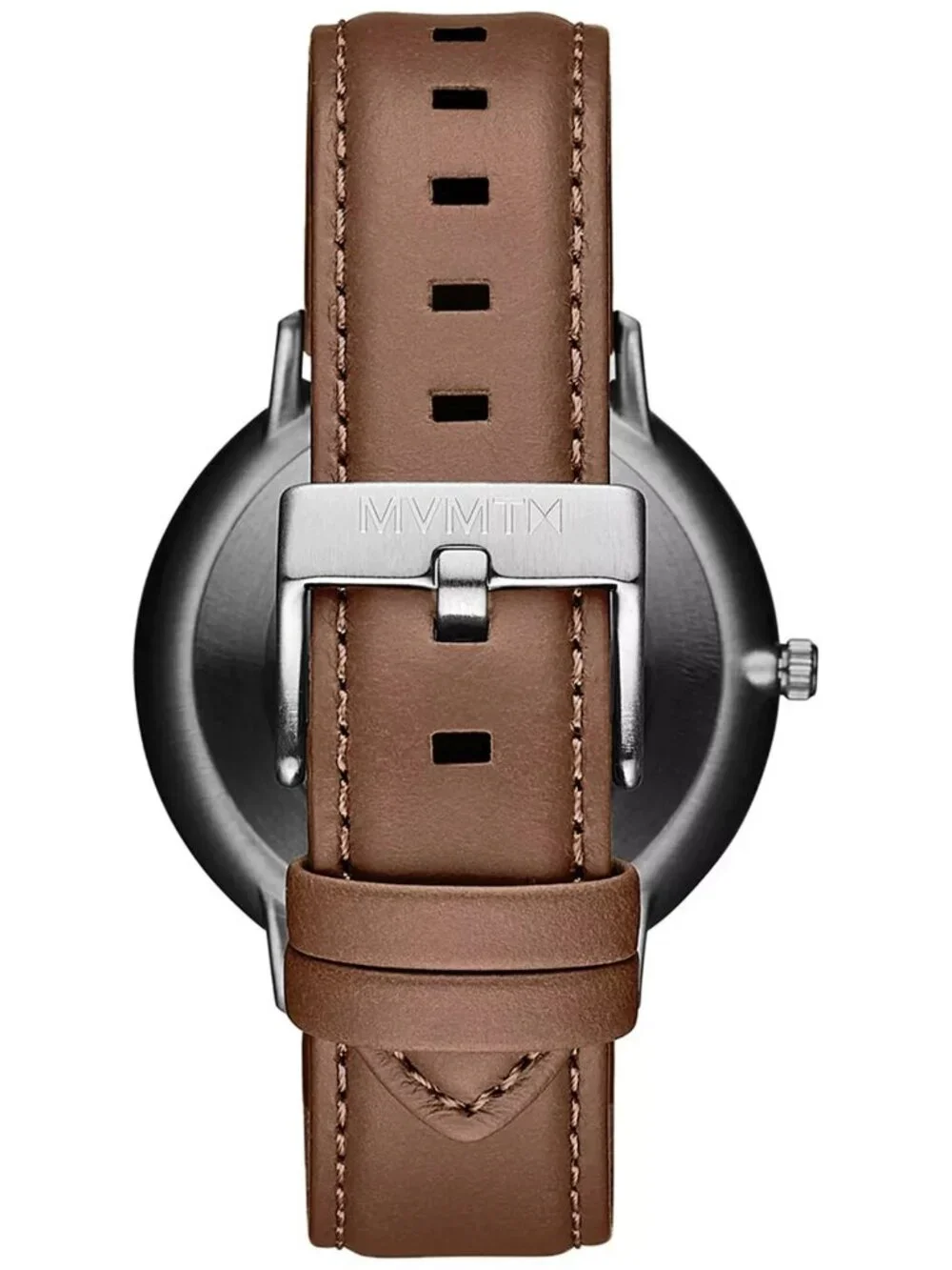 MVMT Mens Legacy Slim Brown Leather Strap Watch 42mm Black Dial Quartz